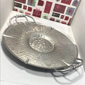 Vintage D FORGED Silver Hammered Metal Fruit/ Food Serving Tray